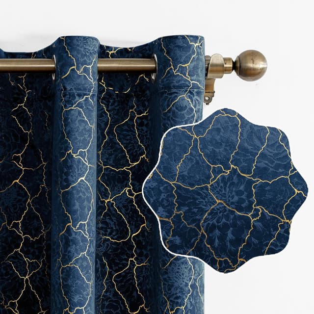 Detalle de Ystyle rideau occultant en velours marine, lot de 2 panneaux 117x137 cm (anti-chaleur, anti-bruit)