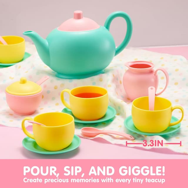 Detalle 2 de JOYIN Pretend Play Tea Party Set (18 pcs) BPA & PVC-free plastic tea set