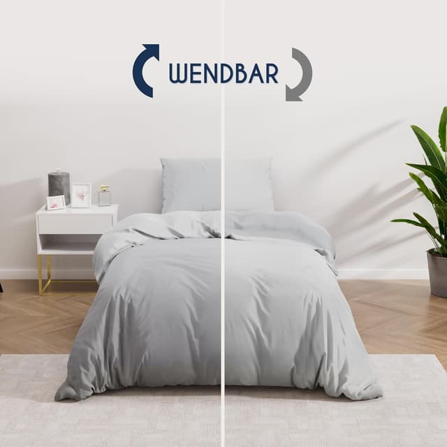 Detalle 2 de Dreamzie Bettwäsche-Set 135x200 cm (1 Kissenbezug 80x80 cm) Hellgrau/Weiß aus 100% Mikrofaser