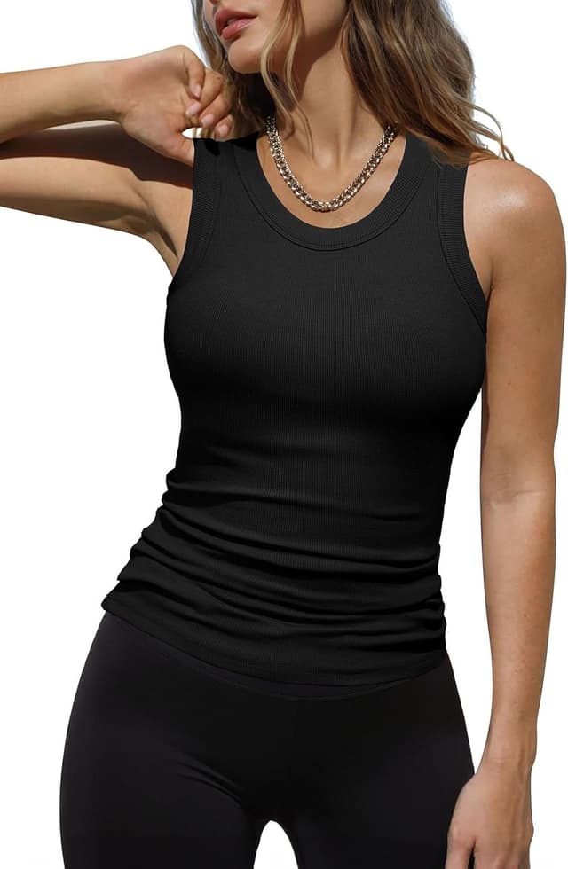 Detalle de Dokotoo Women’s Ribbed Thick Strap Racerback Workout Tank Top