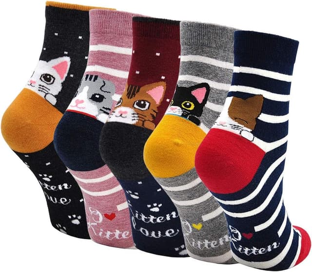 Thumbnail 6 de ZAKASA Chaussettes en coton pour femmes motif animaux (panda, chat, chien, ours) – Lot de 5 paires