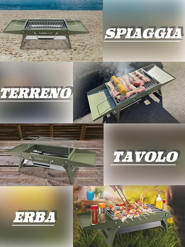 Detalle de Charmline barbecue portatile da tavolo in carbonella 51x35 cm verde
