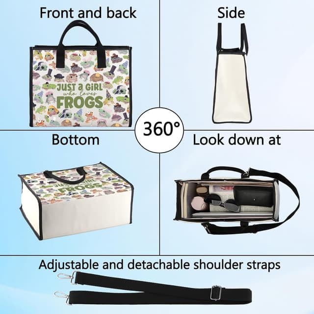 Detalle de LEVLO Funny Frog cotton canvas make-up bag – Just A Girl Who Loves Frogs zipper pouch