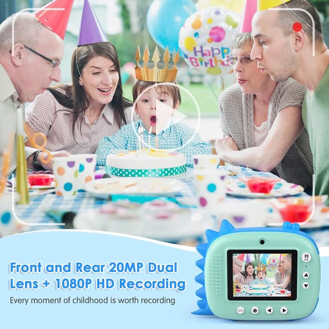 Detalle de HiMont Kids Camera Instant Print (Blue) – no-ink instant printing, 20MP dual-lens & 32G TF card