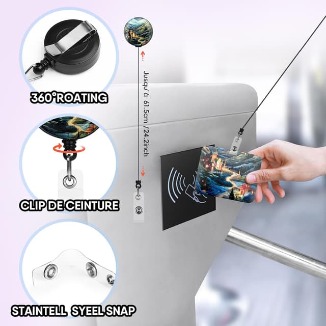 Detalle de Porte-Badge personnalisé avec tour de cou, enrouleur et porte-cartes (strapp à clip à mousqueton pivotant)