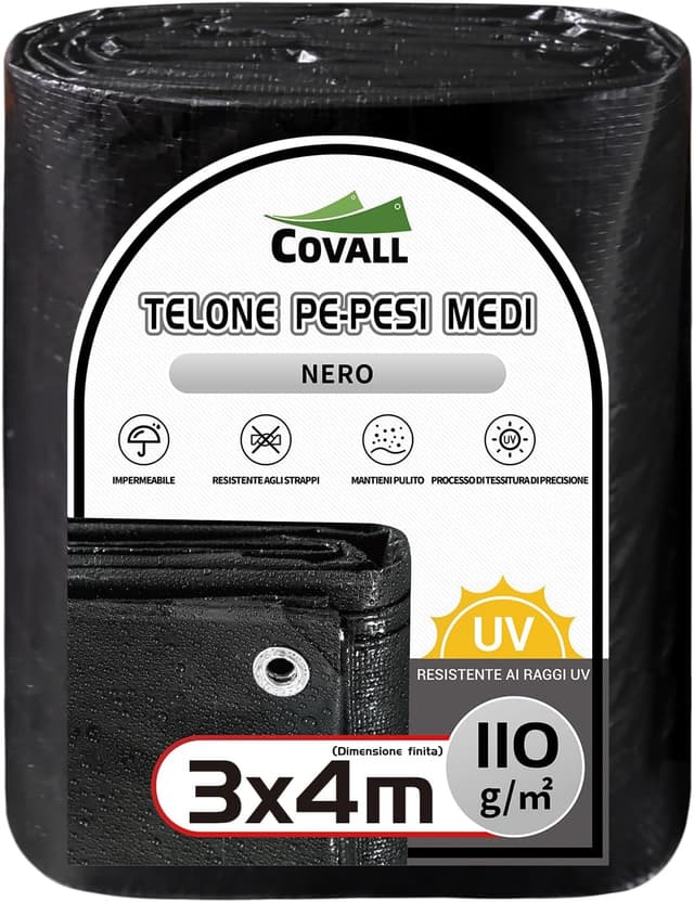 Detalle de COVALL Telone 3x4 m 110 g/m² nero