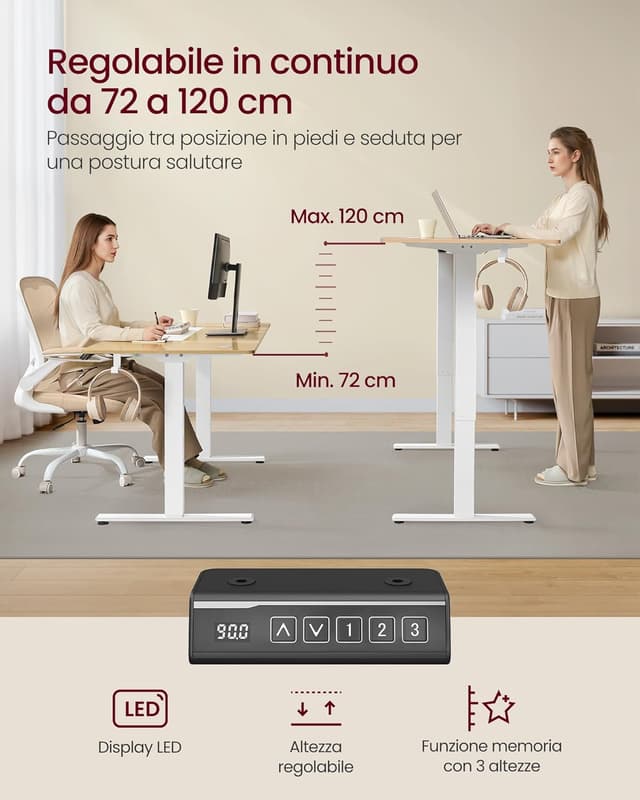Detalle 2 de VASAGLE LSD021W01V2 Scrivania regolabile elettrica 72–120 cm