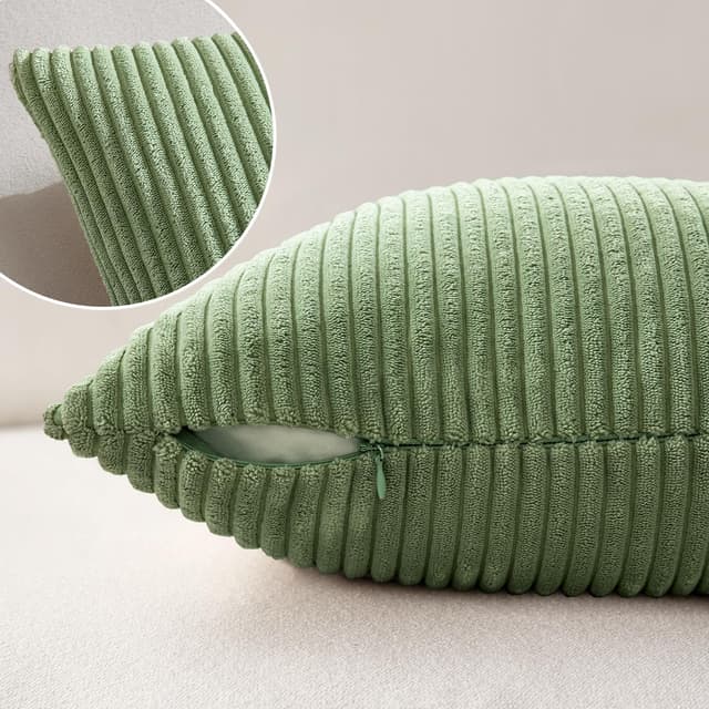 Detalle de MIULEE Kissenbezug aus Kordsamt (Kissenhülle) 50x50 cm, Bohnengrün, 2er-Set