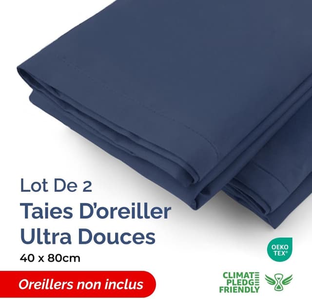 Detalle 2 de Taie d’oreiller 40x80 cm lot de 2 bleu marine en microfibre doublement brossée