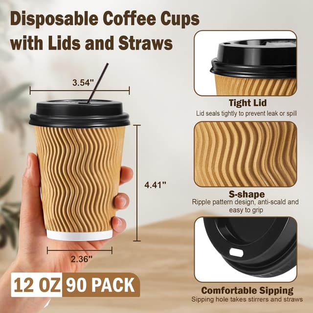 Thumbnail 1 de SIUQ 12 oz Disposable Coffee Cups