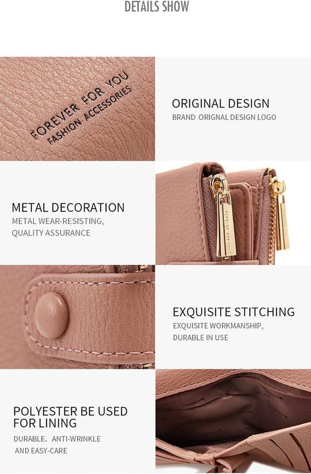 Detalle 2 de LZSXDWXY Damen-Geldbörse aus PU-Leder, kleine Kartenbörse mit Reißverschluss