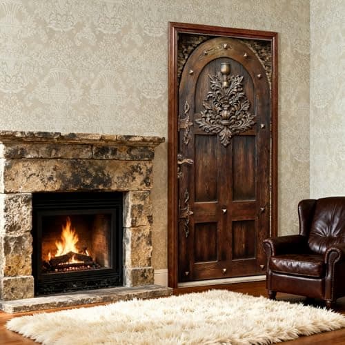 Detalle 1 de PRESSINART juego de 3 pegatinas autoadhesivas para puerta de madera vintage (mural retro)