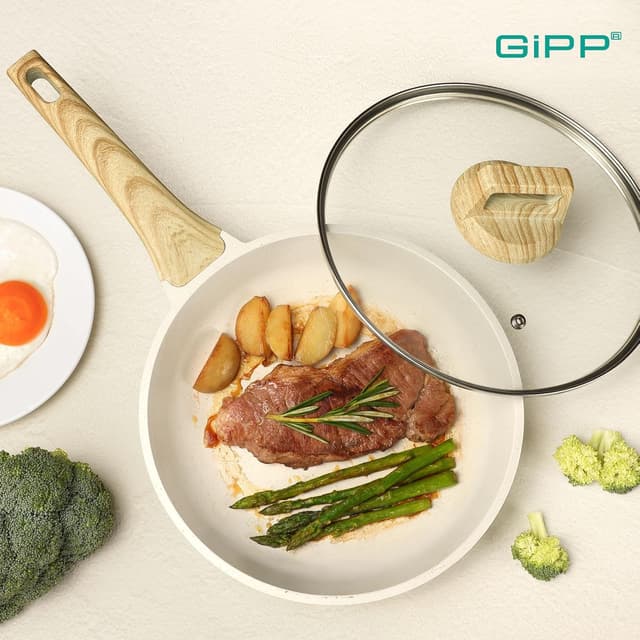 Thumbnail 6 de GiPP Nonstick Skillet Frying Pan with Lid (White Granite Effect), 28cm+ Lid, PFOA-free