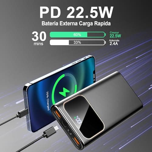 Detalle de Coucur Power Bank Fast Charging 10000 mAh con carga rápida USB-C 22,5 W