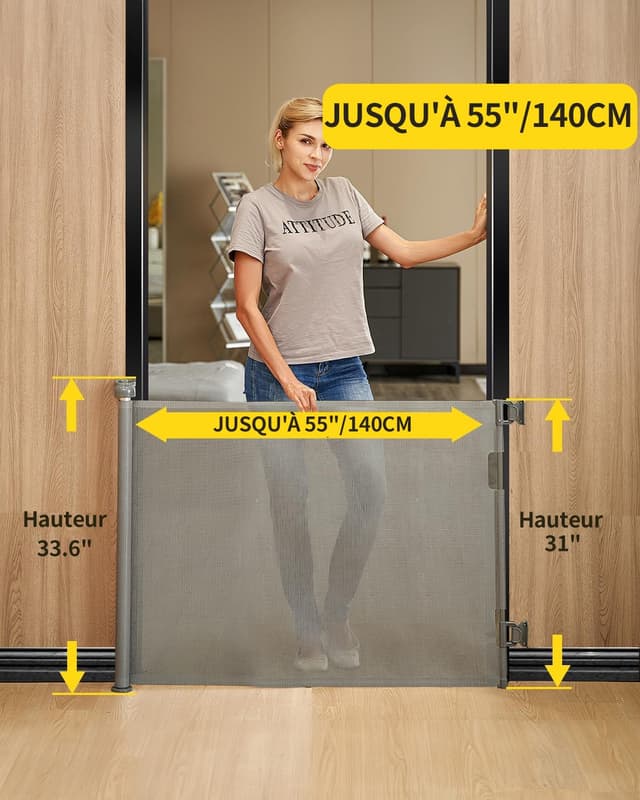Detalle 2 de Patywaga ausziehbares Treppenschutzgitter (0–140 cm) mit Kindersicherung, grau