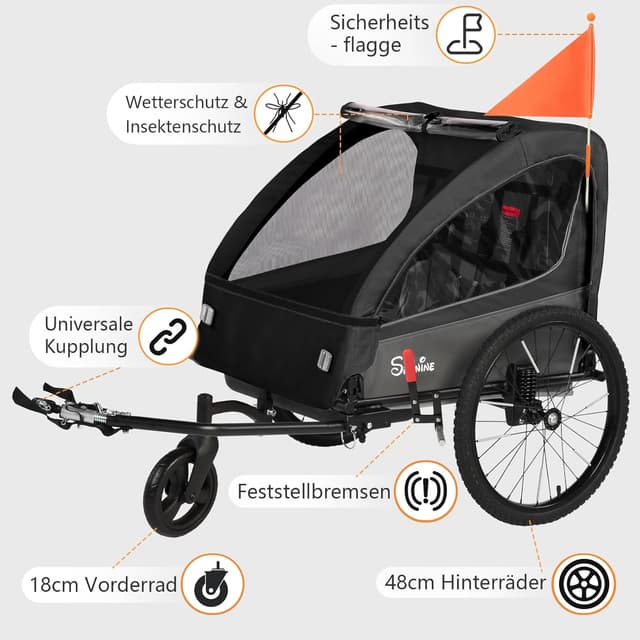 Detalle 2 de Kinderfahrradanhänger 2in1 40 kg mit Jogger & Buggy
