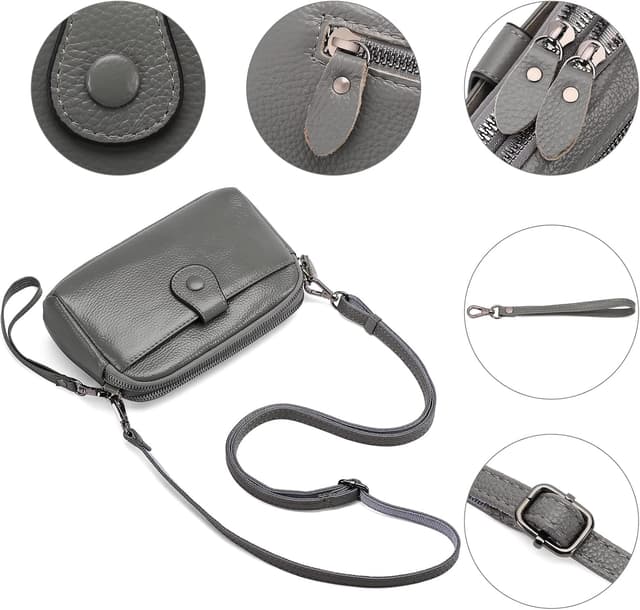 Detalle de GAEKEAO small genuine leather crossbody bag with detachable wristlet strap