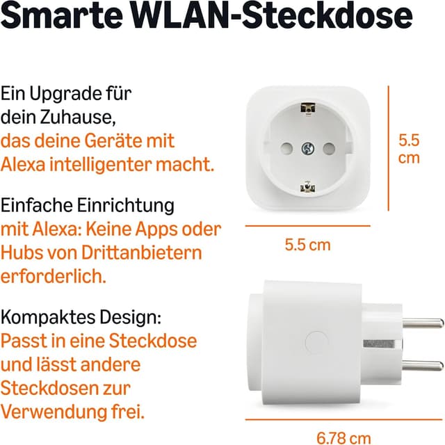 Detalle 2 de Amazon Basics Smart WLAN-Steckdose für EU, nur kompatibel mit Alexa (Wi‑Fi, Weiß) – 1 Stück