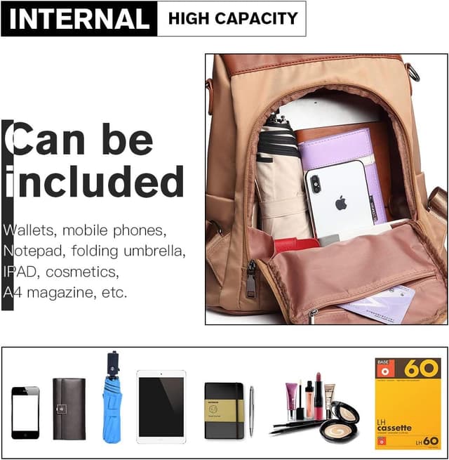 Detalle de Miss Lulu sac à dos en polyester décontracté pour femme, design antivol et poche sécurisée