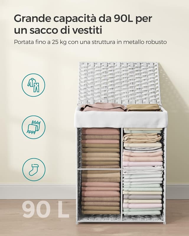 Detalle de SONGMICS Cestino 90 L con coperchio