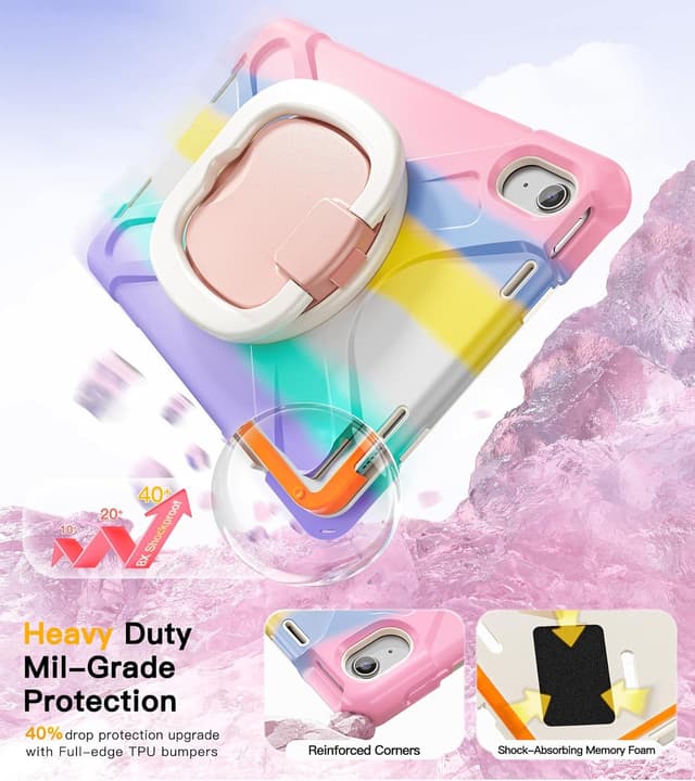 Detalle de BRAECN Kids Case for iPad (A16) 11th/10th Generation, Rugged Silicone Cover with Screen Protector, Kickstand & Strap (Pink)