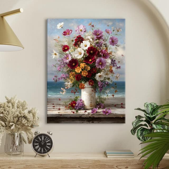 Detalle de Daisy Floral Wall Art Bouquet Seaside Canvas Print (12x16 inch, 1 panel) for bathroom and home decor