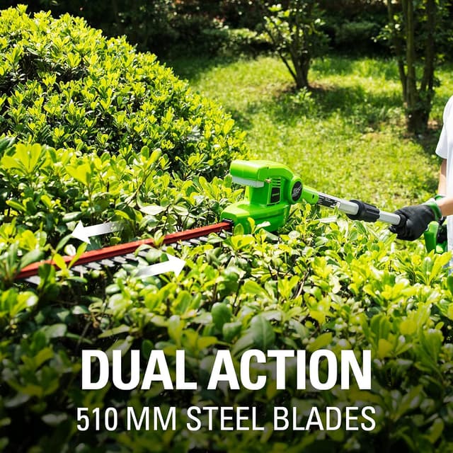 Detalle de Greenworks G24PSHK2 cordless 2-in-1 pole saw and pole hedge trimmer (tool only) with 20cm bar