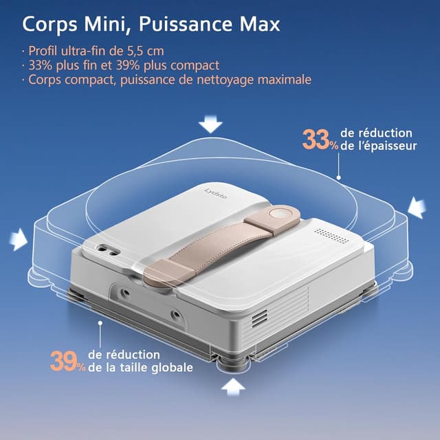 Detalle de Lydsto WL07 Max : robot lave-vitre ultra-plat 5,5 cm avec aspiration 8000 Pa et pulvérisation ultrasonore