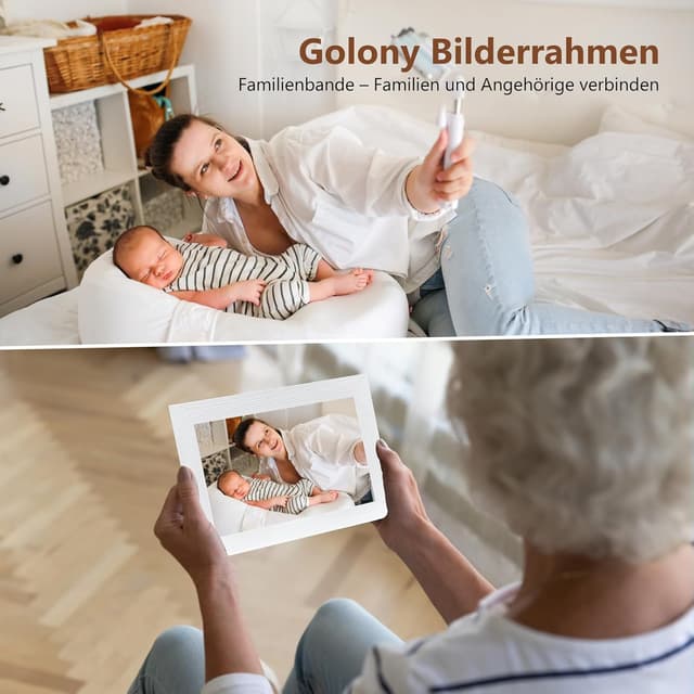 Detalle de Golony WLAN Digitaler Bilderrahmen Frameo 10,1 Zoll (1280×800) IPS-Touch, 16 GB – weiß