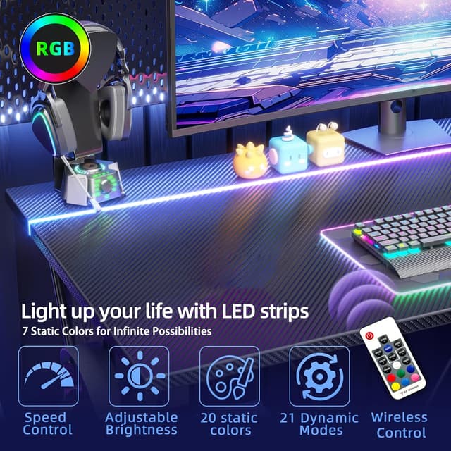 Detalle 2 de BEXEVUE Gaming Desk with LED Strip 120x50