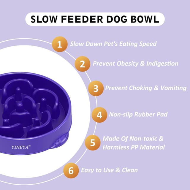 Detalle de YINEYA Slow Feeder Dog Bowl (Large Breed) – Purple labyrinth anti-gulp design