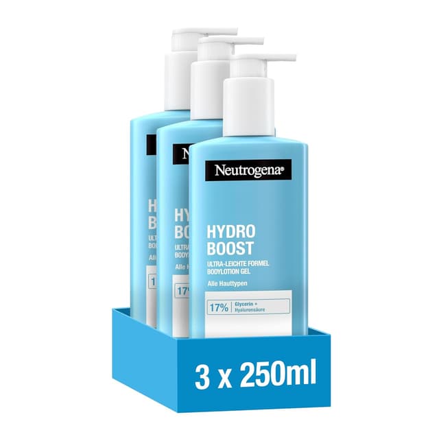 Detalle de Neutrogena Hydro Boost Bodylotion Gel (3×250 ml) – ultra-leichte Körperlotion mit 17% Glycerin & Hyaluronsäure