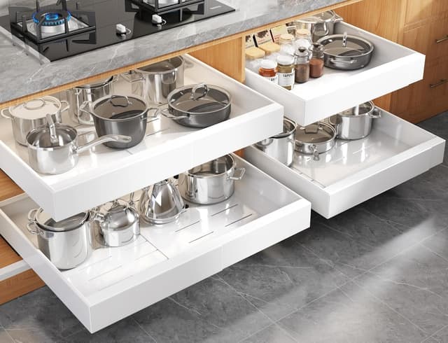 Detalle de Seinloes 4-Pack Expandable Pull-Out Cabinet Organizer (15.1"–26.3" Wide, Up to 21" Deep)