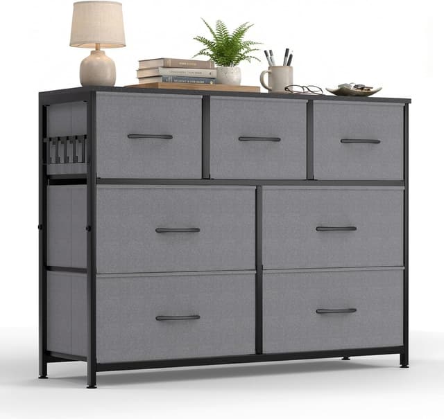 Detalle de HOKEEPER Cassettiera 7 cassetti in tessuto grigio, mobile basso salvaspazio