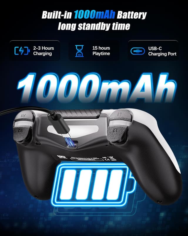 Detalle de RUIZHI Wireless Controller für PS4 (inkl. Turbo, Dual-Vibration, 6-Achsen-Gyro) – für PC/PS4 Pro/PS4 Slim, Weiß (1 Pack)