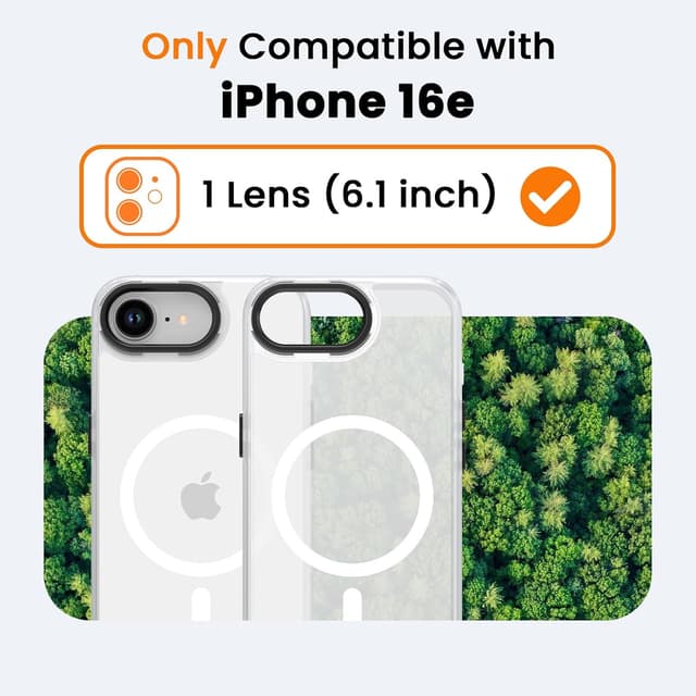 Detalle 2 de BPOASE Ultra Slim iPhone 16E/iPhone 17E Case with Screen Protector (MagSafe Compatible) - Clear Matte Shockproof Phone Cover
