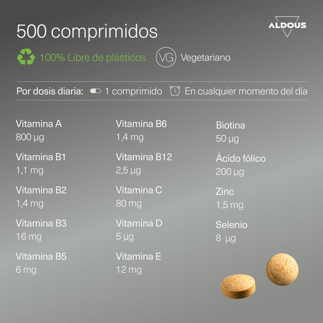 Detalle de ALDOUS Multivitamínico 500 comprimidos