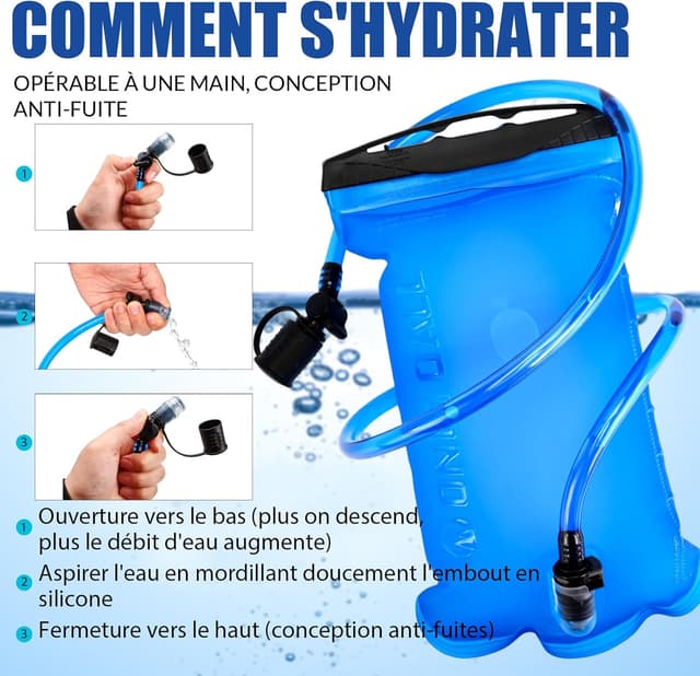 Detalle de ONETOALL Gilet d’hydratation running (femme) avec flasque 500 ml et poche à eau 2 L, 150 g