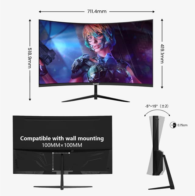 Thumbnail 4 de Gawfolk 32 Inch Curved 1800R Gaming Monitor