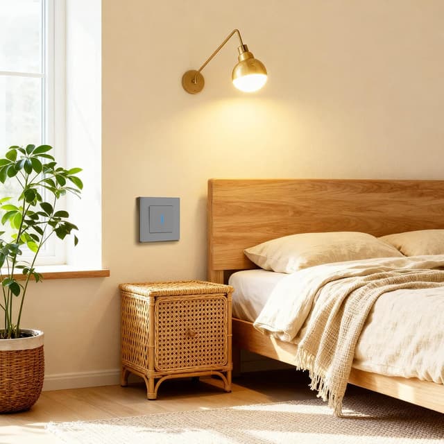 Detalle 2 de BSEED Interrupteur mural avec griffes et voyant lumineux, 86 x 86 mm, 1 gang 1 voie, gris