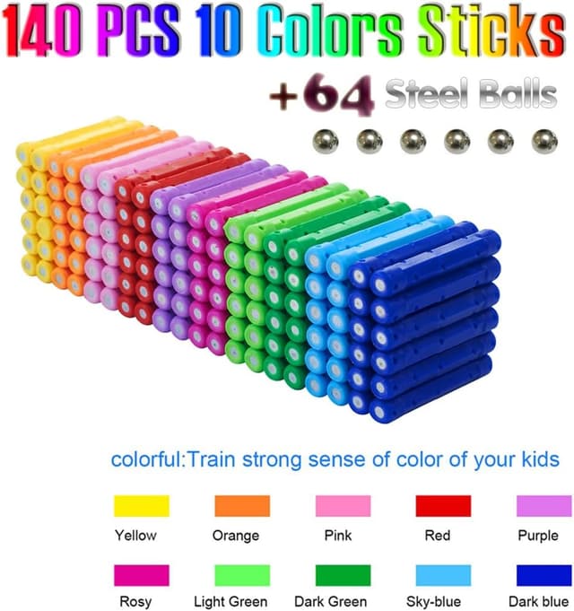 Detalle 2 de Beicarin 204-Piece Magnetic Building Blocks Set with Storage Bag (3D sticks + non-magnetic balls)