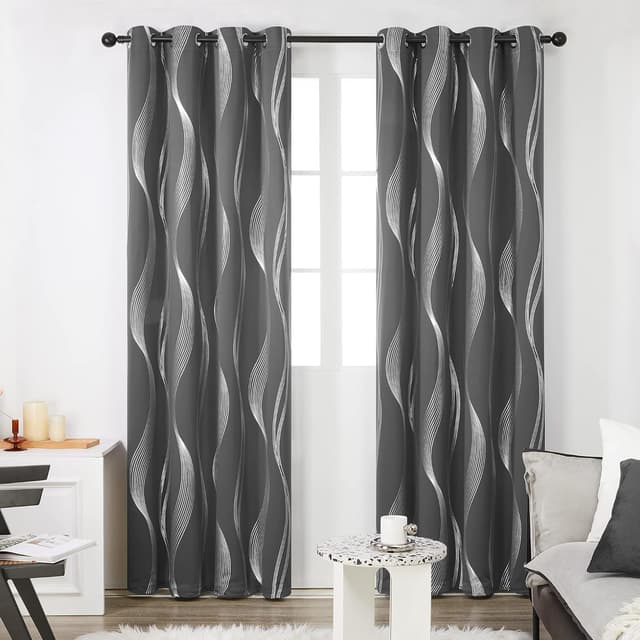 Detalle de Deconovo Blackout Curtains 66x90 Inches, Super-Soft Wave Foil Thermal Blackout Eyelet Panels (2-pack) – Dark Grey