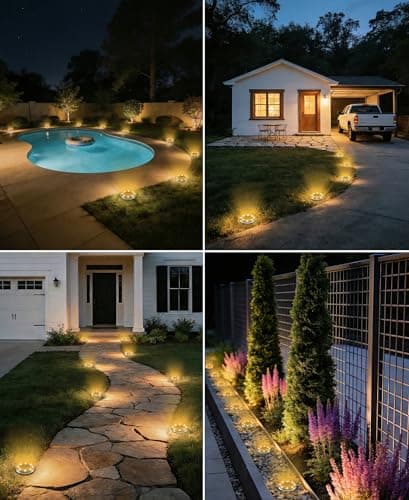 Thumbnail 7 de LOTMOS 12 paquetes de luces solares LED empotrables para jardín (8 LED, blanco cálido) IP68