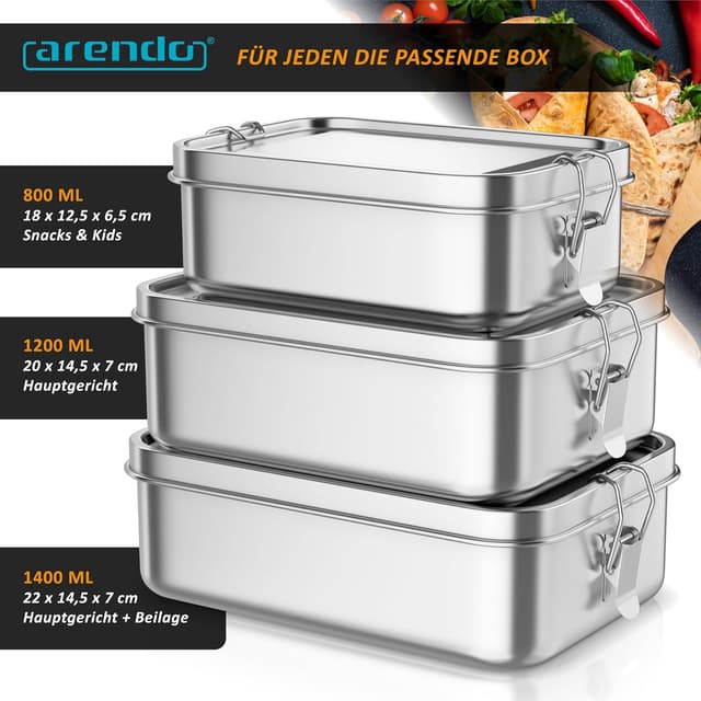 Detalle 2 de Arendo Lunchbox aus Edelstahl 1.400 ml mit Fächern und Silikondichtung – auslaufsicher