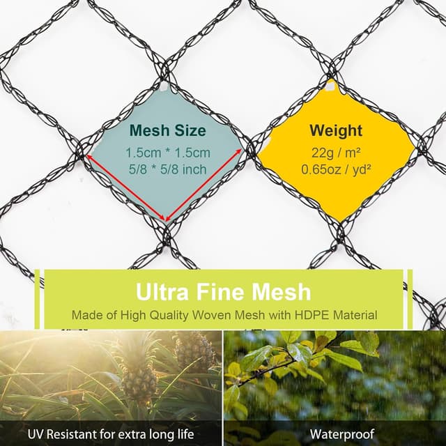 Detalle de RIFNY 4 x 12m Garden Netting Bird Netting (15 x 15mm mesh) for Fruit Trees, Pond & Vegetable Beds