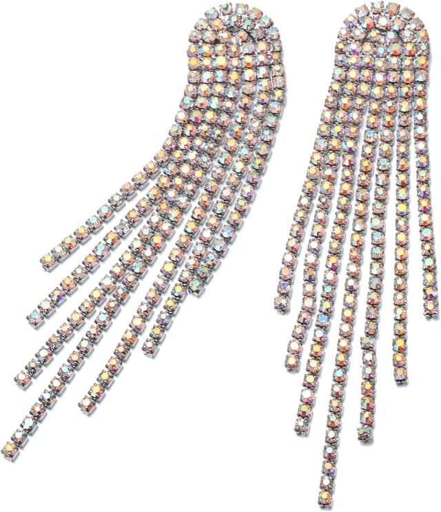 Detalle de Boucles d’oreilles longues gouttes en cristal autrichien Clearine (ton d’argent) à strass