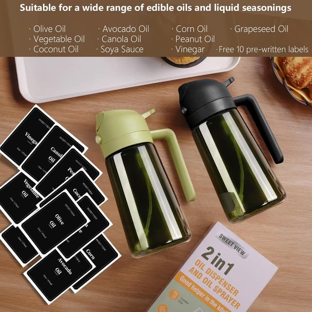 Thumbnail 6 de SWEET VIEW Olive Oil Dispenser and Oil Sprayer (16oz/470ml) – Light-Proof Glass Bottle for Pouring or Misting