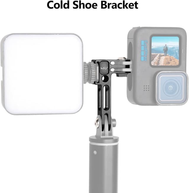 Detalle 2 de HSU Vertical Mount for GoPro & action cameras – aluminium 90° camera adapter with 1/4 tripod holes and cold shoe bracket