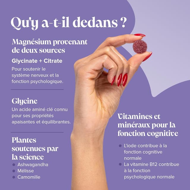 Detalle de Gommes à mâcher Novomins au glycinate de magnésium (450 mg) pour le calme