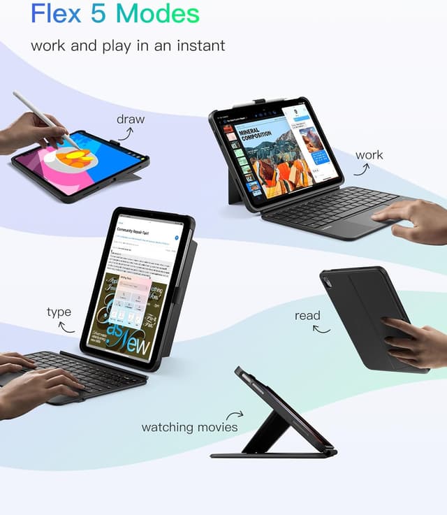 Detalle 1 de Inateck AceTouch Case with Keyboard for iPad A16 11th Gen (2025) / iPad 10th Gen (2022) QWERTY